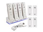 eForCity 4 Port Charging Station with 4 Rechargeable Battery compatible with Nintendo Wii Remote Control White