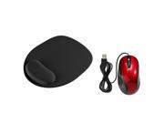 eForCity Red USB 2.0 Ergonomic Optical Scroll Wheel Mouse Black Wrist Comfort Mouse Pad