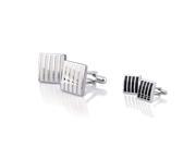 eForCity Silver Cufflinks with White Stripes with Black Silver Square Cufflinks