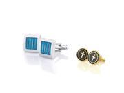 Zodaca Blue Silver Square Cufflink with FREE Black Copper Round with a Cross Cufflink