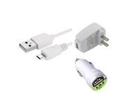 eForCity Micro USB Charger Kit 6FT USB Cable USB Wall Charger Adapter 2 Port 2A USB Mini Car Charger Adapter White