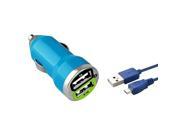 eForCity Blue 2 Port USB Mini DC Car Charger Adapter 6FT Cable For Cellphone