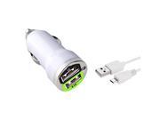 eForCity White 2 Port USB Mini DC Car Charger Adapter 6FT Cable For Cellphone