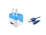 eForCity Blue Color Travel Wall Home AC Charger 6FT Micro USB Cable For Cellphone Mobile