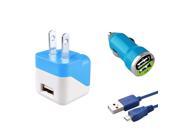 eForCity Blue Travel Wall Car DC Charger Accessory Cable For Cellphone Mobile Samsung Galaxy Note 4 3 N9100 Edge