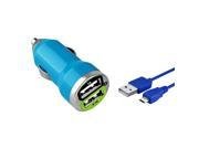 eForCity Blue 2 Port USB Mini Car DC Charger Adapter 10FT Cable For Cellphone Mobile Samsung Galaxy Note 4 Edge N9100