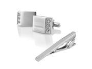 eForCity Crystal Mens Wedding Party Gift Cufflinks Simple Slashes Silver Tie Clip