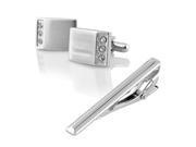 eForCity Crystal Cuff Links Mens Wedding Party Gift Cufflinks Simple Silver Tie Clip