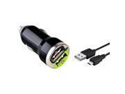 eForCity Black 2 Port USB Mini Car DC Charger Adapter 10FT USB Cable