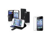 eForCity Black Wallet Leather Wallet Case Cover w 2 x Screen Protector For Apple iPhone 4 4G 4th 4S