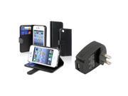 eForCity Black Wallet Leather Pouch Skin Case Wall Charger For Apple iPhone 4 4G 4th 4S