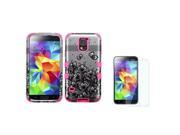 eForCity Black Lace Flowers Pink FOR SAMSUNG GALAXY S5 TUFF HYBRID HARD CASE COVER LCD Guard Protector