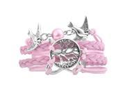 Fashion Multistring Bracelet with Charms Pink Tree Bird