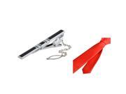 eForCity Red Plain Color Men Necktie and Black Diamond Tie Clip with Chain