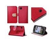 LG 306G Case eForCity Stand Folio Flip Glitter Leather [Card Slot] Wallet Flap Pouch Case Cover With Diamond for LG 306G Red Gold