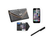eForCity For iPhone 6 Plus 6S Plus 5.5 Leather Case Chain w card slot Diamond Protector Pen Black