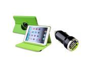 eForCity Green Leather Case w 2 Port USB Car Charger Adapter For iPad Mini 3rd 2nd 1st Gen