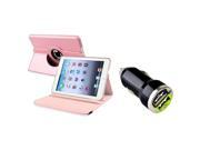 eForCity Light Pink Leather Case with 2 Port USB Car Charger Adapter For Apple iPad Mini 3 2 1 Auto Sleep Wake