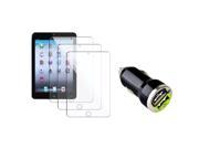 eForCity 3 piece Clear Screen Protector with 2 Port USB Car Charger Adapter For Apple iPad Mini 1 2 3 Retina Display
