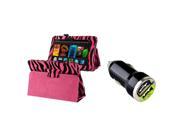 eForCity Hot Pink Zebra Leather Case w 2 Port USB Car Charger Adapter For Kindle Fire HD 7 2012 ver ONLY