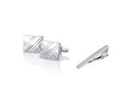 eForCity Men Metal Necktie Tie Bar Clasp Clip Silver Cufflinks Premium Gift Set