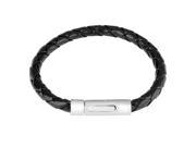 eForCity Fashion Stainless Steel Leather Braided Bracelet Black
