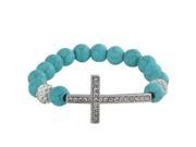 eForCity Fashion Turquoise Beads Bracelet w Sideways Cross Blue
