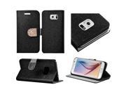 Samsung Galaxy S6 Case eForCity Stand Folio Flip Glitter Leather [Card Slot] Wallet Flap Pouch Case Cover With Diamond for Samsung Galaxy S6 SM G920 Black Gol