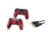 eForCity 2 Pack Camouflage Navy Red Silicone Skin Case with FREE One 6FT High Speed HDMI Cable with Ethernet M M Compatible with Sony PlayStation 4 PS4 Cont