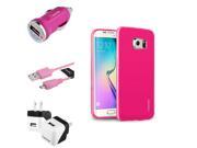 eForCity Pink Jelly TPU Rubber Gel Case 6ft Micro USB Cable Car Charger AC Wall Charger For Samsung Galaxy S6 Edge SM G925