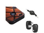 eForCity Wall Charger Audio Cable Orange Basketball Sport Hybrid Case compatible with Apple iPhone 4 4S