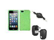 eForCity Wall Charger Audio Cable Green Dots Bling Diamond Rhinestone Case for Apple iPhone 5 5S