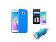eForCity Sky Blue Jelly TPU Gel Case Car Charger Adapter Screen Protector For Samsung Galaxy S6 Edge SM G925