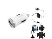 eForCity 3 in 1 Phone Mount White Mini Car Charger Set Kit Compatible with Samsung© Galaxy S4 S IV i9500