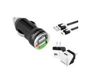 eForCity Samsung Galaxy S5 Charger Kit 2 Port USB Car Charger Adapter 3FT Micro USB 2.0 Noodle Cable USB Travel Charger Black