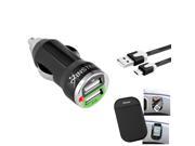 eForCity Samsung Galaxy S5 Car Charger Kit 2 Port USB Car Charger Adapter 3FT USB Noodle Cable Magic Sticky Anti Slip Mat Black