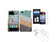 eForCity Headset LCD Cover Green Silver Stripes Diamante Phone Protector Case compatible with Apple® iPhone 4G 4S