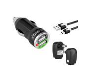 eForCity Black 3FT Micro USB 2 in 1 Noodle Cable and Black USB Travel Charger Adapter Free With 2 Port USB Mini Car Charger Adapter Black Compatible With Kin