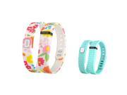 eForCity 2 Pack Replacement Wristband Bracelet for Wireless Activity Tracker Fitbit Flex w Double Clasp Flower Mint Green Polka Dot Size L