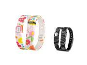 eForCity 2 Pack Replacement Wristband Bracelet for Wireless Activity Tracker Fitbit Flex w Double Clasp Flower Black Polka dot Size L