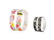 eForCity 2 Pack Replacement Wristband Bracelet for Wireless Activity Tracker Fitbit Flex w Double Clasp Flower Brown Leopard Size L