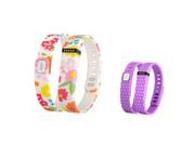 eForCity 2 Pack Replacement Wristband Bracelet for Wireless Activity Tracker Fitbit Flex w Double Clasp Flower Purple Polka Dot Size L