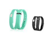 eForCity 2 Pack Replacement Wristband Bracelet for Wireless Activity Tracker Fitbit Flex w Double Clasp Mint Green Black Polka dot Size L