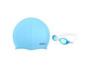 eForCity Kids Child Adjustable Non Fogging Anti UV Swim Swimming Goggles Silicone Elastic Swimming Hat Swim Cap Light Blue