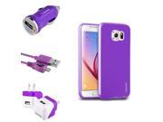 eForCity Purple Jelly TPU Rubber Gel Case 6FT Micro USB Cable Car Charger AC Wall Charger for Samsung Galaxy S6 SM G920