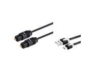 eForCity 3FT 1M Black Molded M M Digital Optical Audio TosLink Cable with FREE 3FT Micro USB 2 in 1 Flat Noodle Cable Compatible with Xbox One