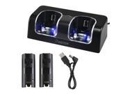 Dual Charging Station w 2 Rechargeable Batteries LED Light for Wii Remote Control Black
