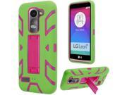 eForCity Dual Layer Protection Hybrid Stand Rubber Silicone PC Case Cover For LG Destiny Leon Power Risio Sunset Tribute 2 Green Hot Pink