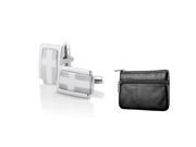 Zodaca Black Genuine Leather Coin Bag Zipper Wallet Keys Credit Card Holder Case with Silver Rectangle Cufflinks