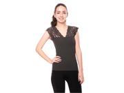 SoHo Junior V Neck Floral Lace Shoulder Sleeveless Top One Size Fits All Charcoal